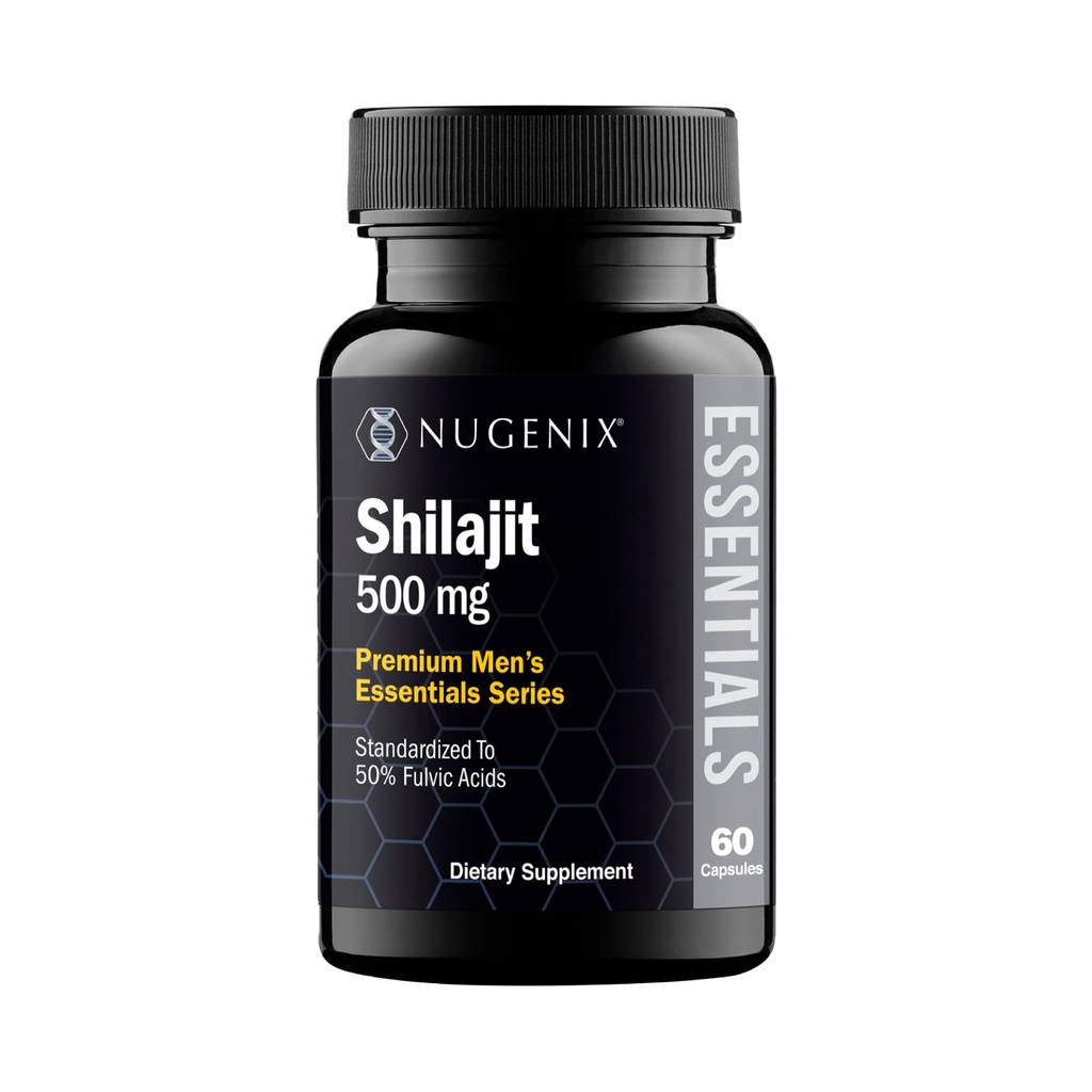 Nugenix Essentials Shilajit Capsule Supplemento per Uomini e Donne - 500mg, Standardizzato al 50% Acidi Fulvici, Himalayan, 60 Capsule
