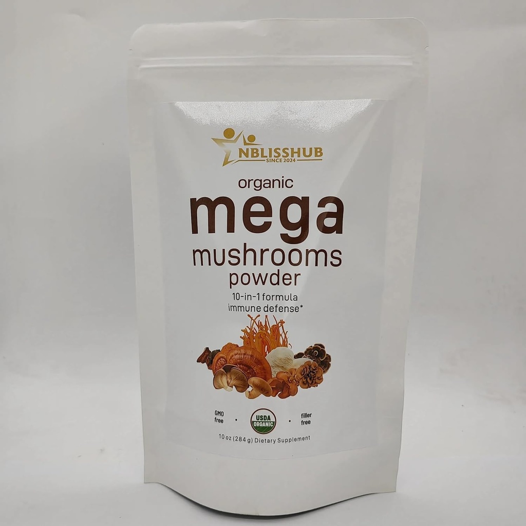 Polvere di funghi Mega organico 10 in 1 complesso – Sistema immunitario Booster | Chaga, Mane del leone, Reishi, Cordyceps & More – 10 oz (284-Day Supply) | Filler-Free, Vegan, Non OGM Superfood per Smoothies & Tea