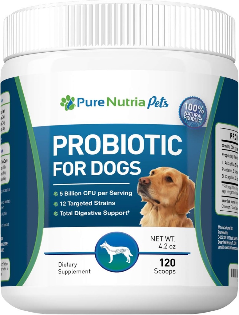 Dog Probiotics Dog Supplements - per Dog Diarrhea, Upset Stomachs, Yeast, Gas, Dog Allergy e Dog Immune System Support - Made in USA - 12 Strains mirati 5 miliardi di CFU - 120 Scoops