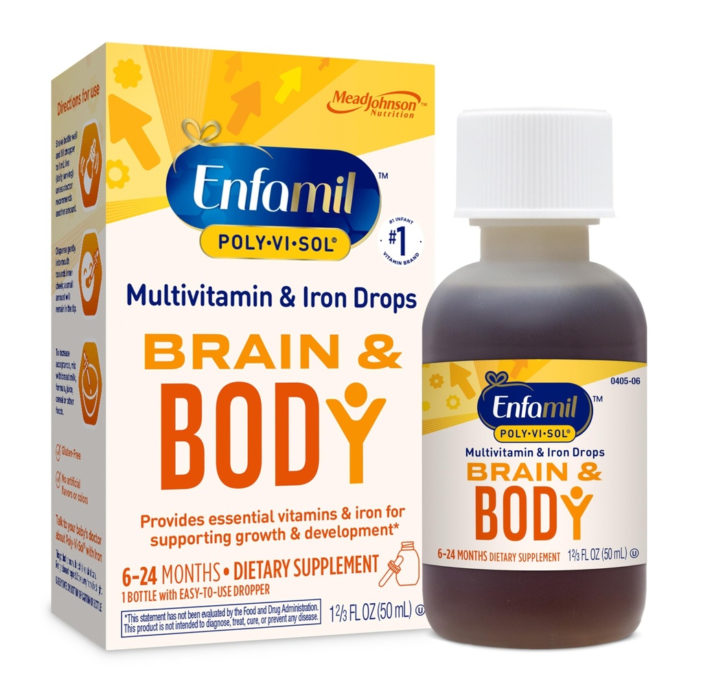 Enfamil Poly-Vi-Sol con getti di Multivitaminico liquido di ferro, Supporta la crescita e lo sviluppo*, Bottiglia 50mL