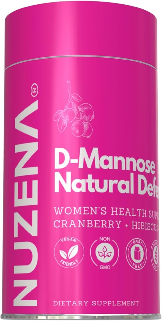 Nuzena D-Mannose + 1000mg con mirtillo 150mg, Confezione da 60 capsule di supporto del tratto urinario di difesa naturale con Hibiscus Flower 100mg e Dandelion Root 100mg per porzione di 2 capsule