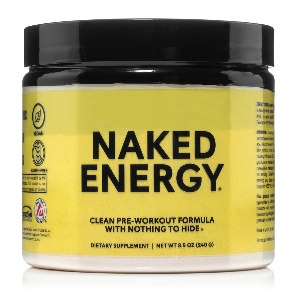 NAKED Energy - Polvere pre-allenamento pura per uomini e donne, vegano, non aromatizzato, sano pre allenamento - Nessun aggiunto dolcificanti, colori o sapori - 50 Serve