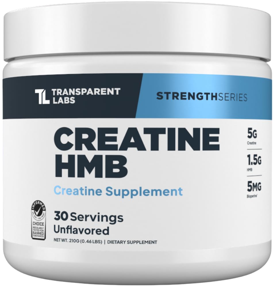 Creatina HMB di Labs trasparente - Polvere monoidrato di creatina con HMB per la crescita del muscolo, aumento della resistenza, aumento della produzione di energia e miglioramento delle prestazioni atletiche - 30 Serve, senza aroma