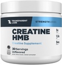 Creatina HMB di Labs trasparente - Polvere monoidrato di creatina con HMB per la crescita del muscolo, aumento della resistenza, aumento della produzione di energia e miglioramento delle prestazioni atletiche - 30 Serve, senza aroma