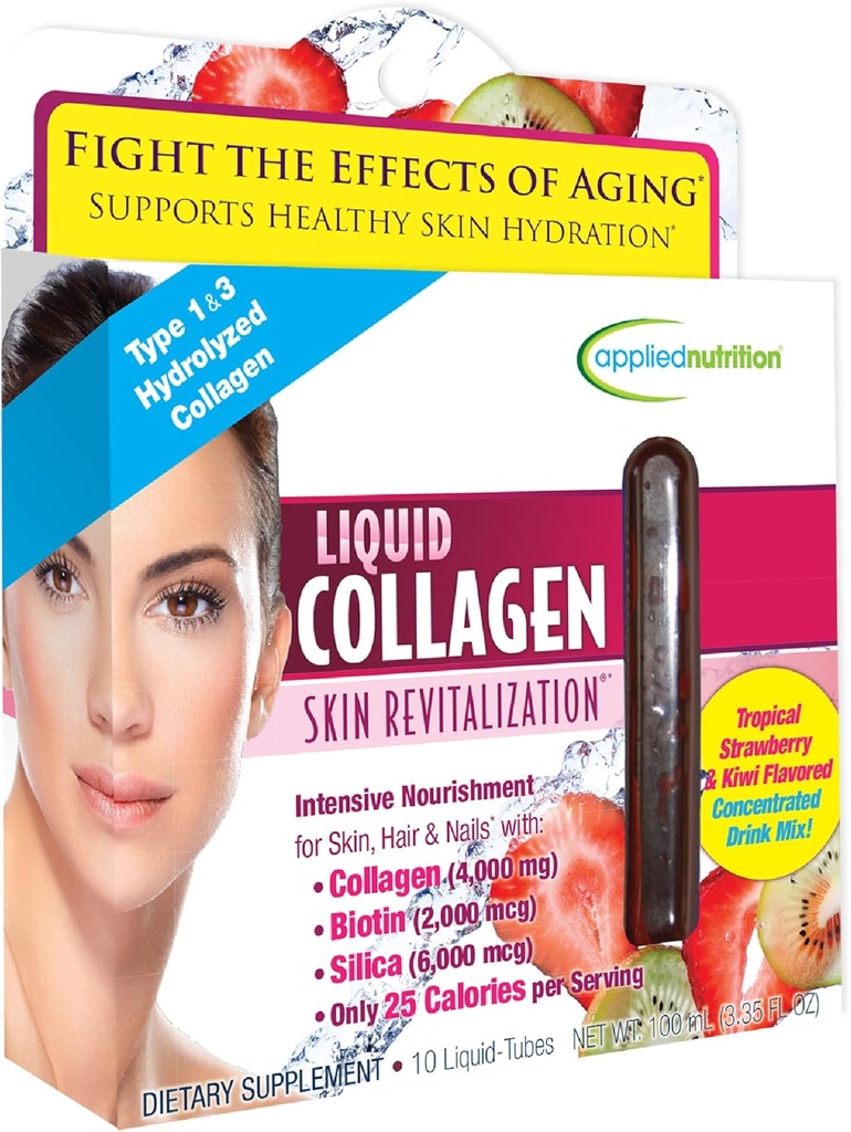 Rivitalizzazione della pelle del collagene liquido - 10 tubi liquidi - collagene, biotina & silice - fragola tropicale & Kiwi aroma - 10 porzioni