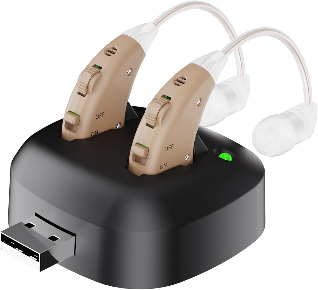 Amplificatore acustico digitale - ricaricabile dietro l'orecchio Personal Hearing Enhancement Sound Amplifier Pair, BTE Digital Hearing Amplificatore con USB Charging Dock di MEDca