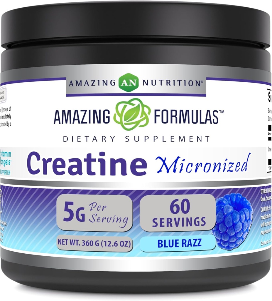 Incredibile formulas Micronized Creatine Monohydrate Powder Supplement | 5000 mg Per Serving | Ideal Pre & Post Workout Supplement | Made in USA (12.6 Oz | Rasbperry Blu, Blue Raspberry)