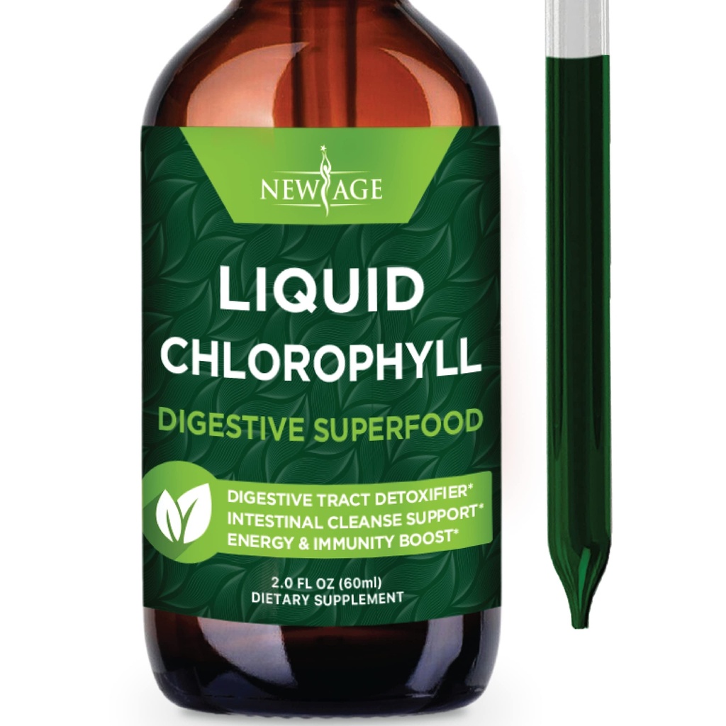NEW AGE Chlorophyll Liquid Drops - Concentrato naturale – Energy Booster, Digestion and Immune System Supports, Deodorante interno, Funzione Liver - (2 Fl Oz (Pack of 1))