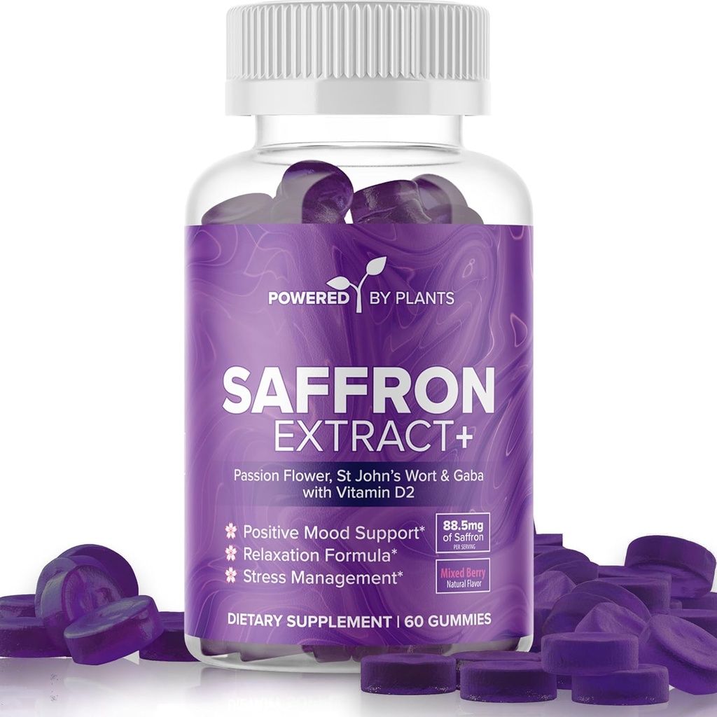 Zafferano Estratto di Gummies con Passionflower & Vitamin D2 - Integratori di zafferano per il supporto del mood, la digestione, & Energy 60 Servings