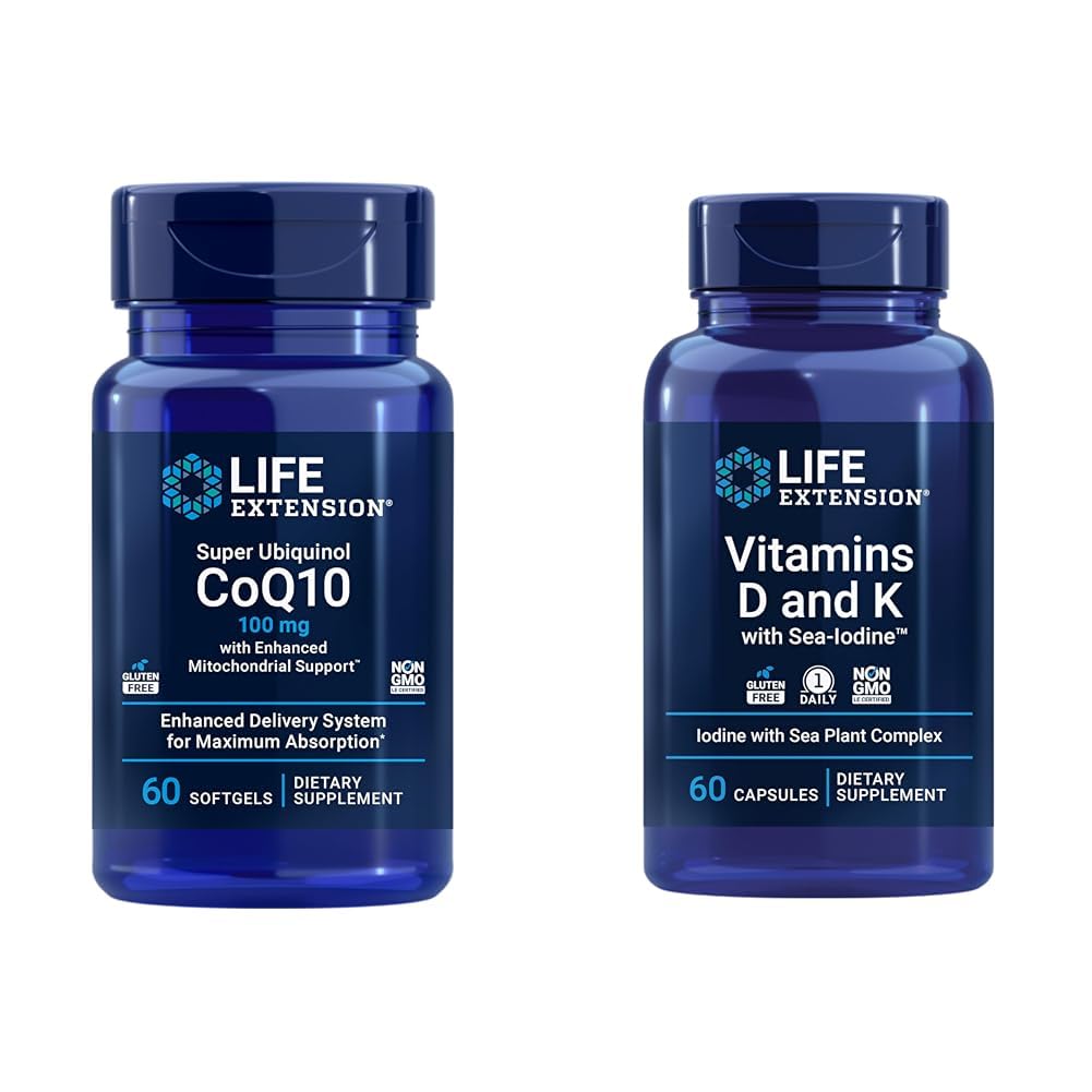 Estensione della vita Super Ubiquinol CoQ10 con il supporto mitocondriale migliorato & Vitamine D e K con Sea-Iodine, Vitamina D3