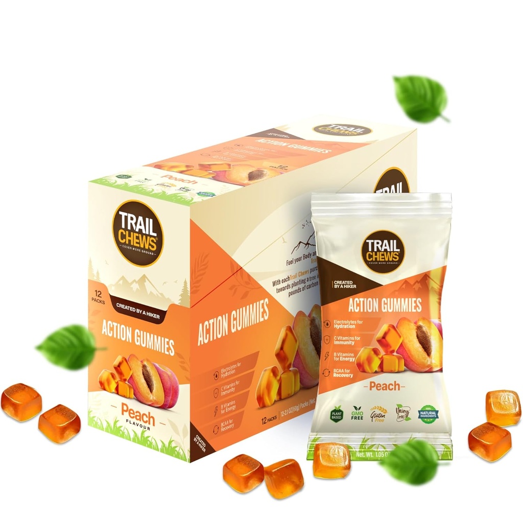 – Peach Flavor – 4-in-1 Energy Gummies for Energy, Hydration, Immunity, Recovery. Migliora la resistenza e le prestazioni. A base di piante e senza glutine. 12 Borse, 10 Gummies Ognuno.
