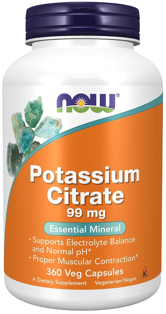 NOW Foods, Citrato di potassio 99 mg, Supporta bilancia elettrolita e pH normale*, Minerale essenziale, 360 capsule di veg
