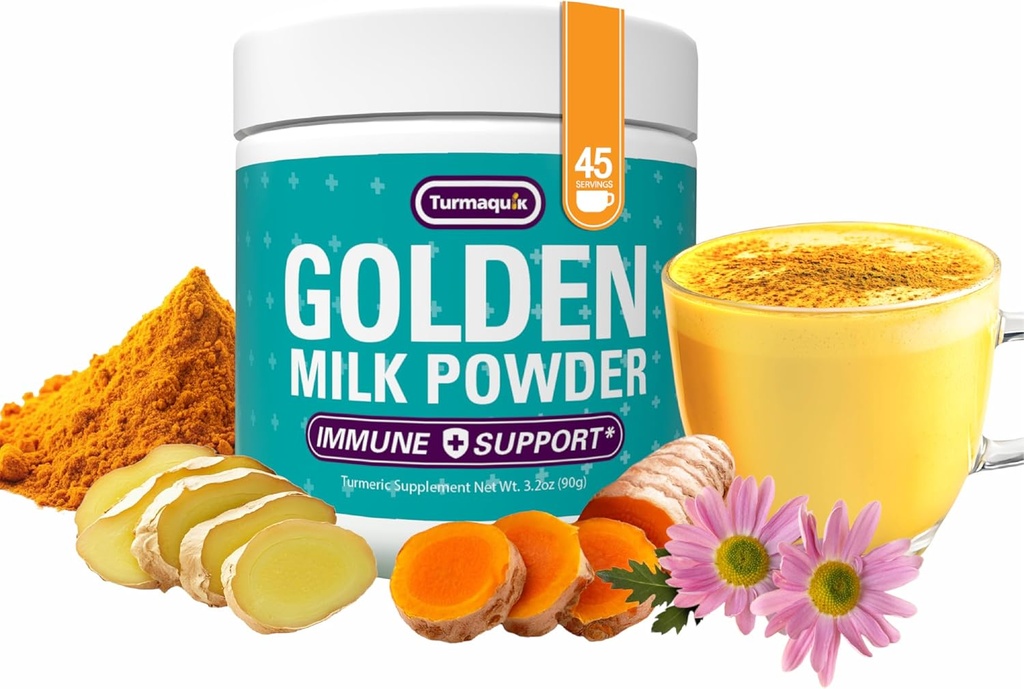 Turmaquik 3.2 Ounce Organic Golden Milk Turmeric Powder – Immune Support Superfood Blend con zenzero, pepe nero, curcumina, cannella, cardamomo, vitamine C, D, B6, B12 e zinco