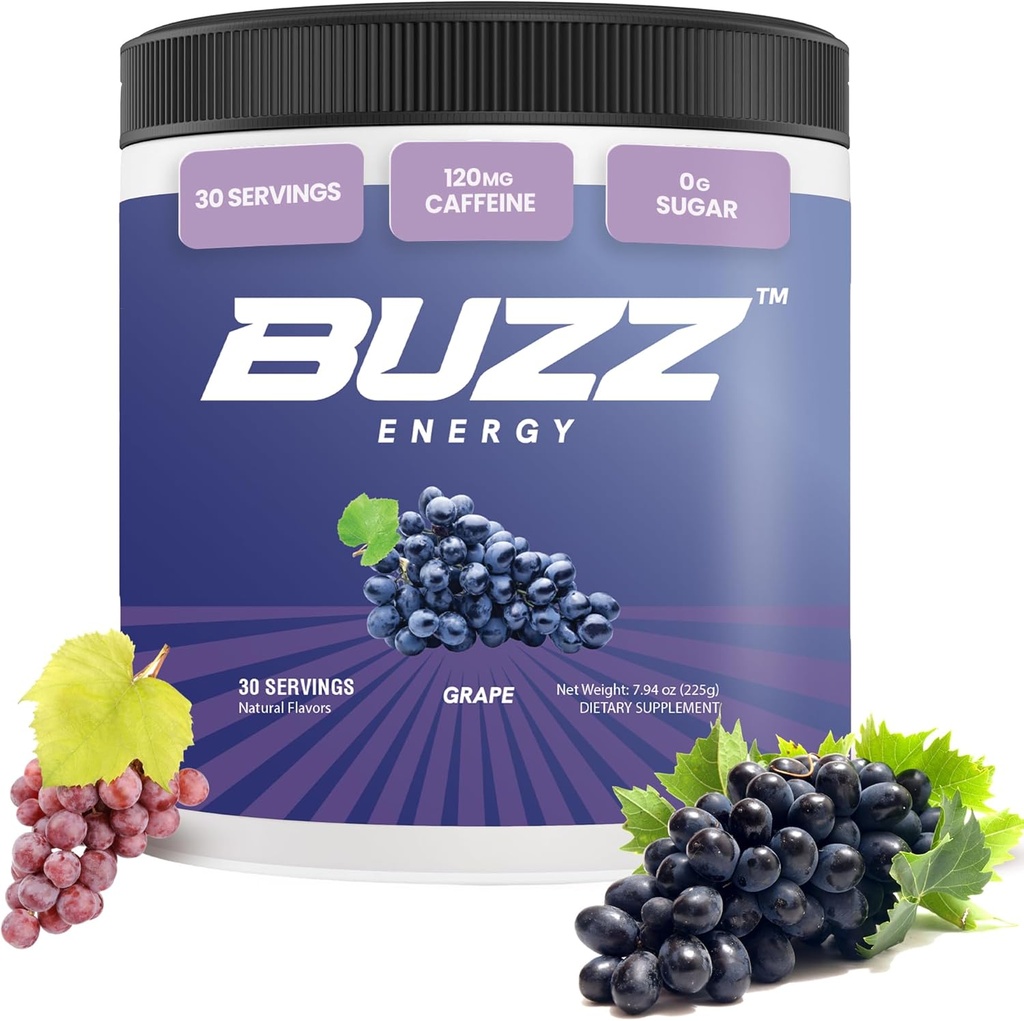 Mattina Buzz Energy Powder Grape Drink - Energy Boost Drink Mix - Energia senza zucchero con antiossidanti - Morning Kickstart e Sport Nutrition Endurance Prodotto