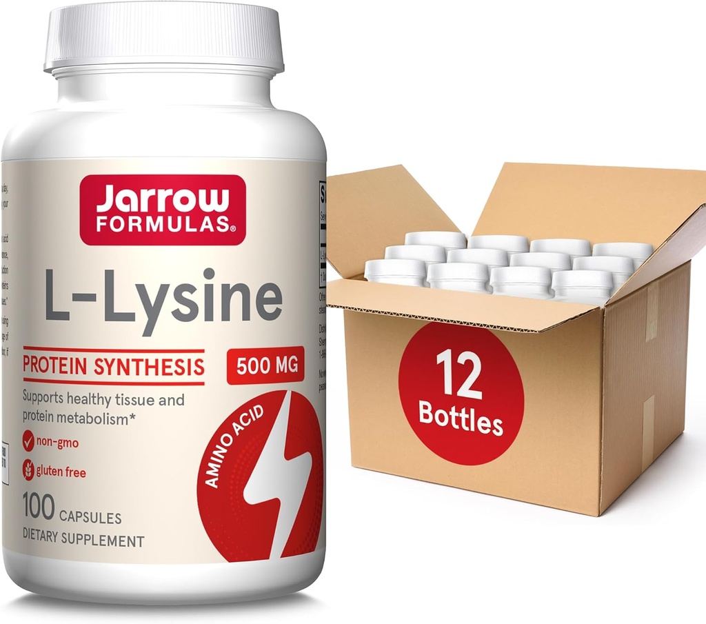 Jarrow Formulas L-Lysine 500 mg - 100 capsule - Aminoacido essenziale per il metabolismo delle proteine - Integratore alimentare - Fino a 100 Serve (Pack of 12)