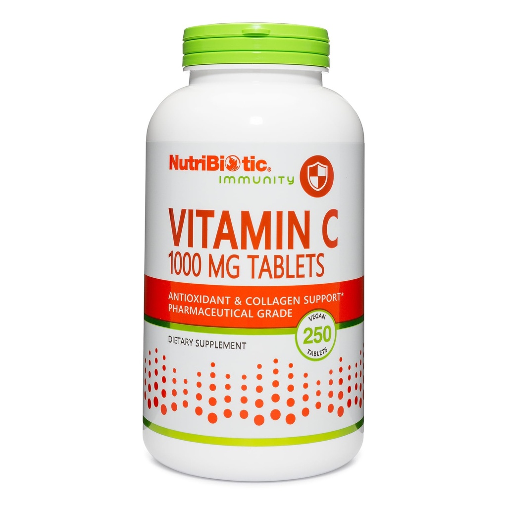 NutriBiotic - Vitamina C 1000 Mg, 250 conteggi Compresse | Immune essenziale & Antiossidante Collagen Supplemento | Grado farmaceutico L-acido ascorbico | Vegan, Non OGM & Gluten Free