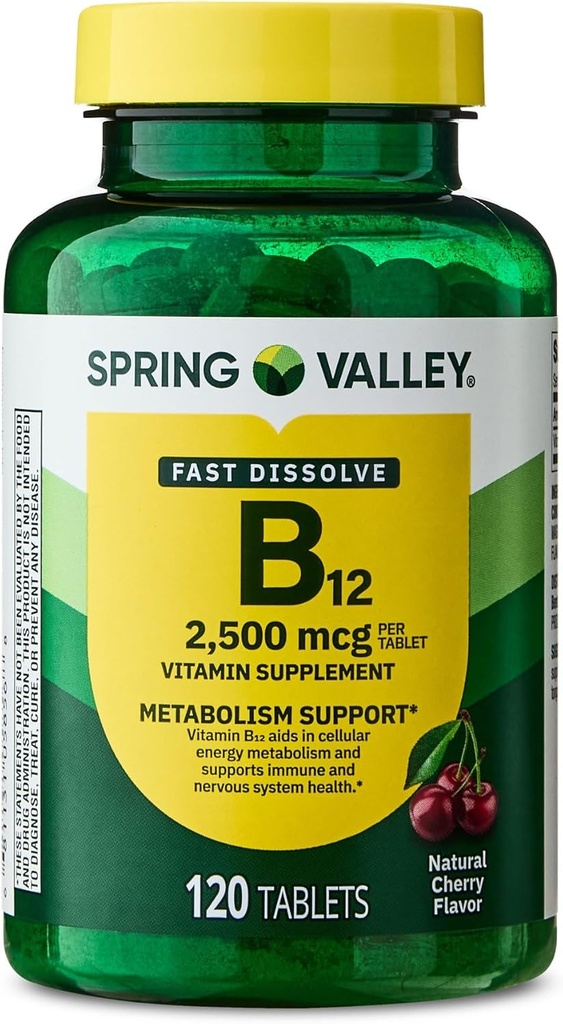 Vitamina B12 compresse rapido dissolve Supplemento dietetico, 2.500 Mcg, Ciliegia, 120 Contenitore e Portatile Pillola (2 articoli)