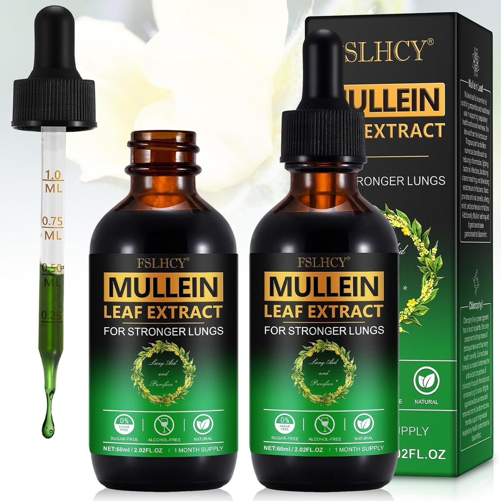 Estratto di foglie di Mullein Gocce per polmoni, 120ML naturale Mullein Leaf Gocce Supplemento Cleanse polmonare per il supporto sanitario immunitario e respiratorio per i fumatori