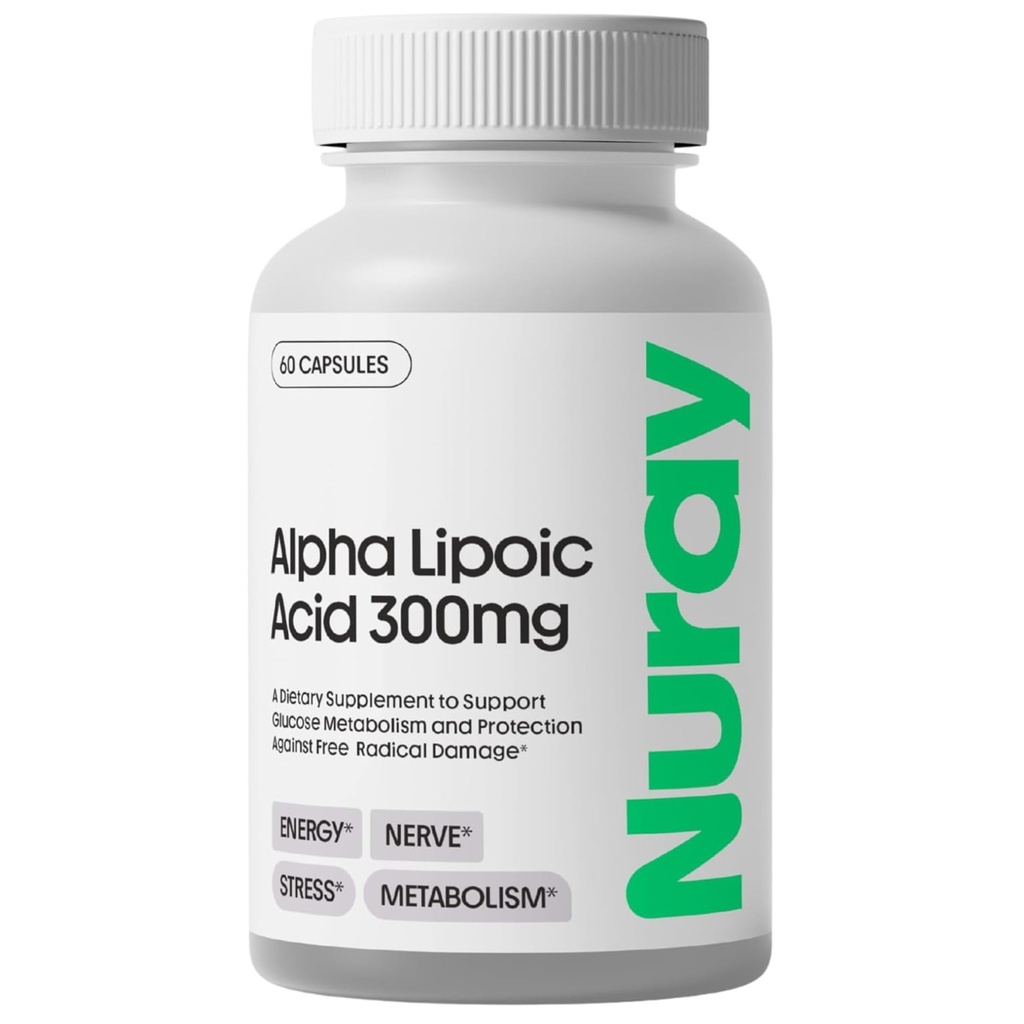 Nuray Alpha Lipoic Acid 300mg - Antiossidante Supplemento per l'invecchiamento sano, Supporta la produzione di energia, Proper Nerve Funzione, Metabolismo - 60 capsule vegetariane, Integratore alimentare senza glutine