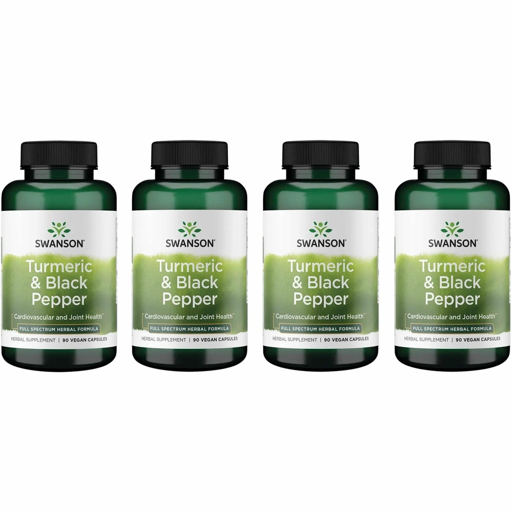 Swanson Premium- Turmeric & Black Pepper - Antiossidante, Digestione & Supporto Giunto - 90 Caps Veg (4 Pack)