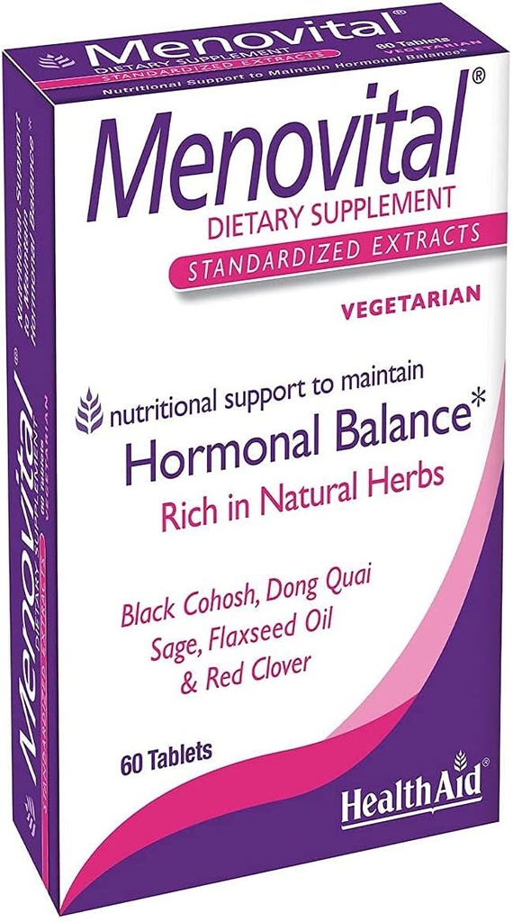 HealthAid Menovital – Twice-Daily Integratore di erbe per il supporto dell'equilibrio ormonale | 60 compresse vegetariane | Non-GMO & Gluten-Free