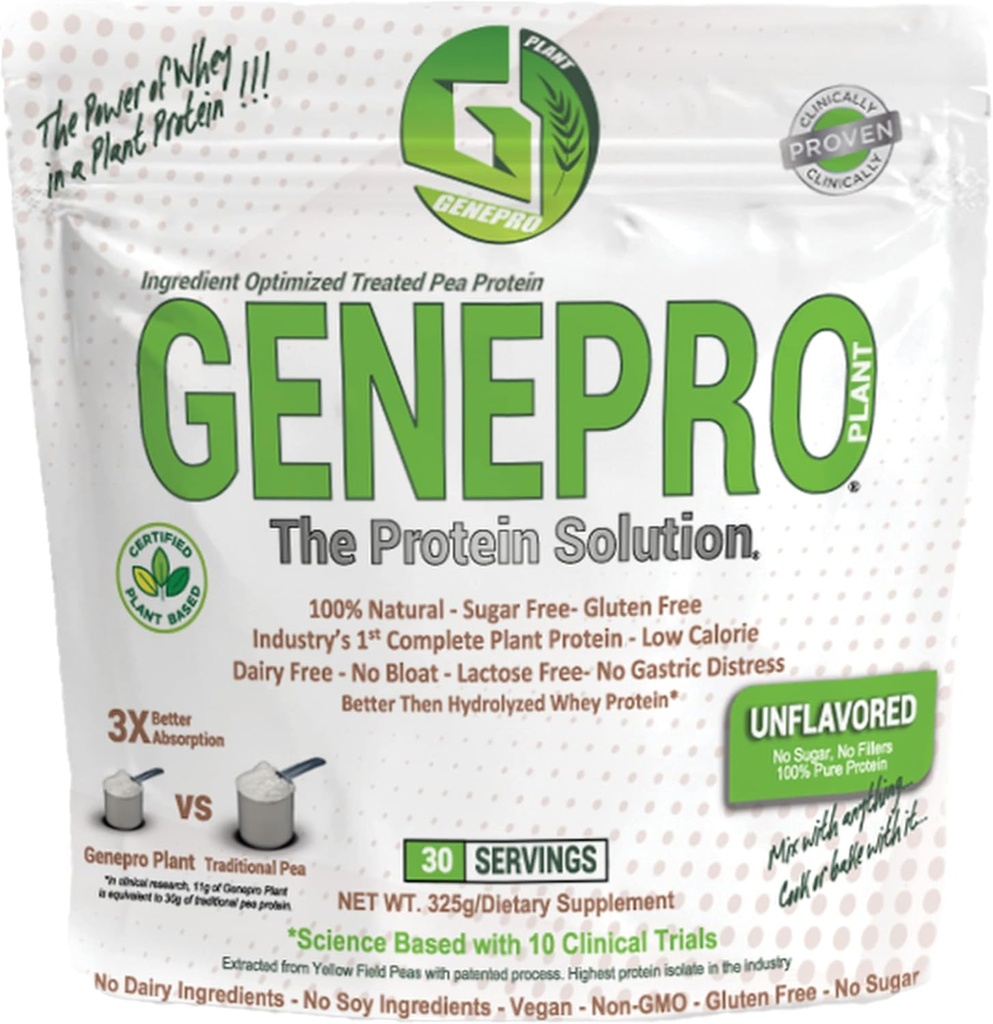 Polvere proteica a base di piante non aromatizzata Genepro - senza lattosio, senza glutine, & non OGM Pea Protein Supplement Shake (30 Serve)