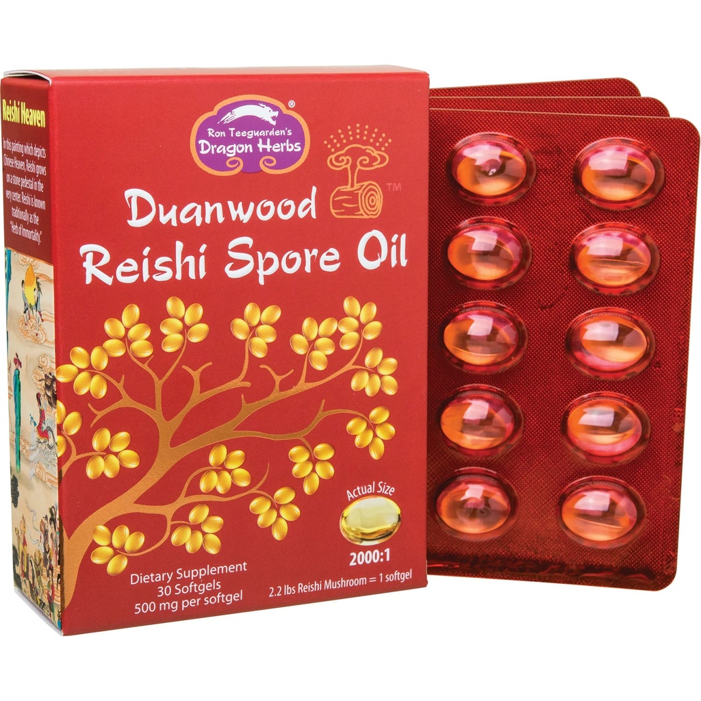 Dragon Herbs - Duanwood Reishi Spore Oil Softgel Capsule - 30 Softgels, 500 mg Ogni