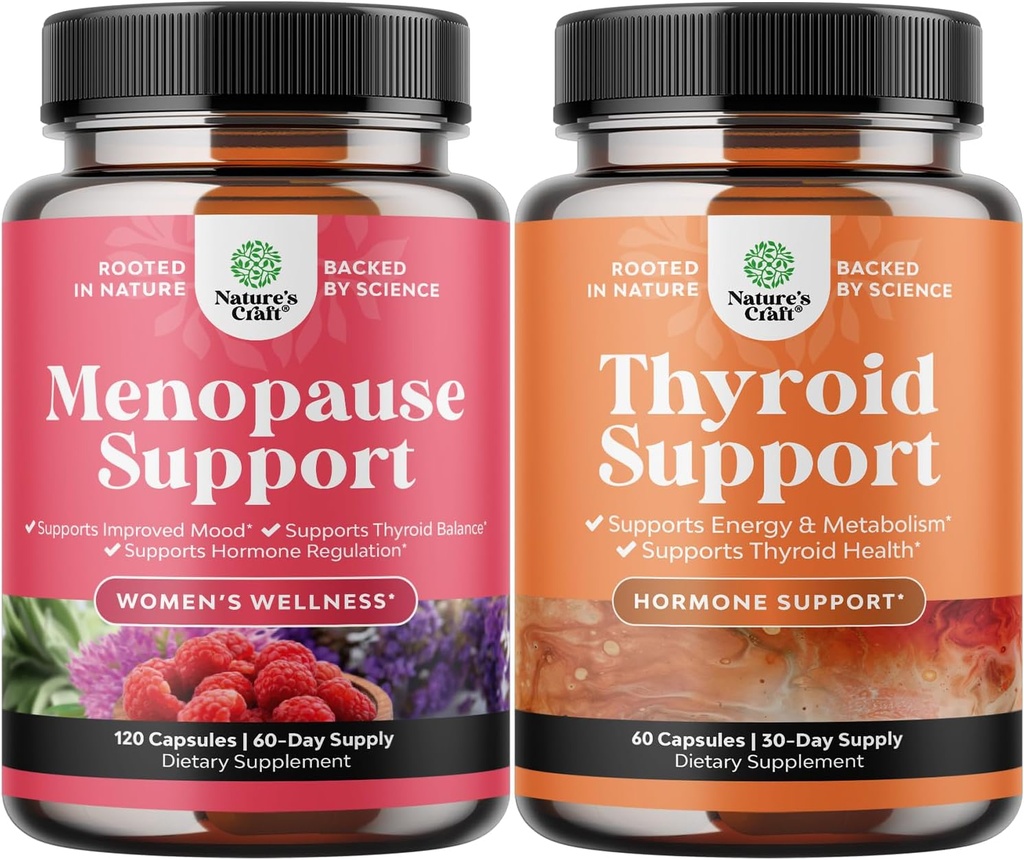 Bundle of Complete Herbal Menopause Supplemento per le donne per i maglioni notturni Mood 120ct and Herbal Thyroid Support Complex - Mood Enhancer Energy Supplement for Thyroid Health