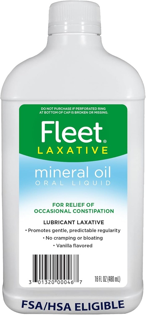 Olio minerale di flotta, Lassativo liquido orale, Rilievo di costipazione per adulti, Vanilla aromatizzato, 16 Fl Oz