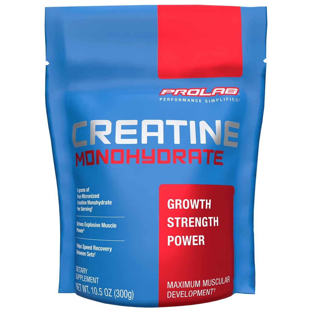 ProLab Nutrition Creatine Monoidrato polvere micronizzata, 5G di pura creatina per la forza muscolare, potenza e resistenza, assorbimento rapido, non aromatizzato, (300g) (60 Serve)
