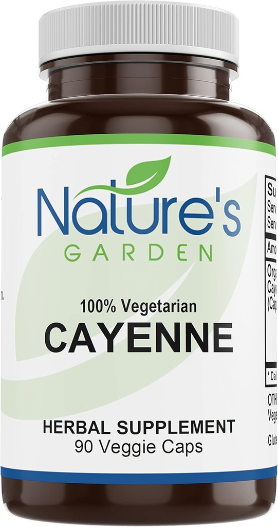 NATURE'S GARDEN ESSENTIALS Cayenne - 90 capsule di verdure con polvere di pepe di Cayenne organica 500mg