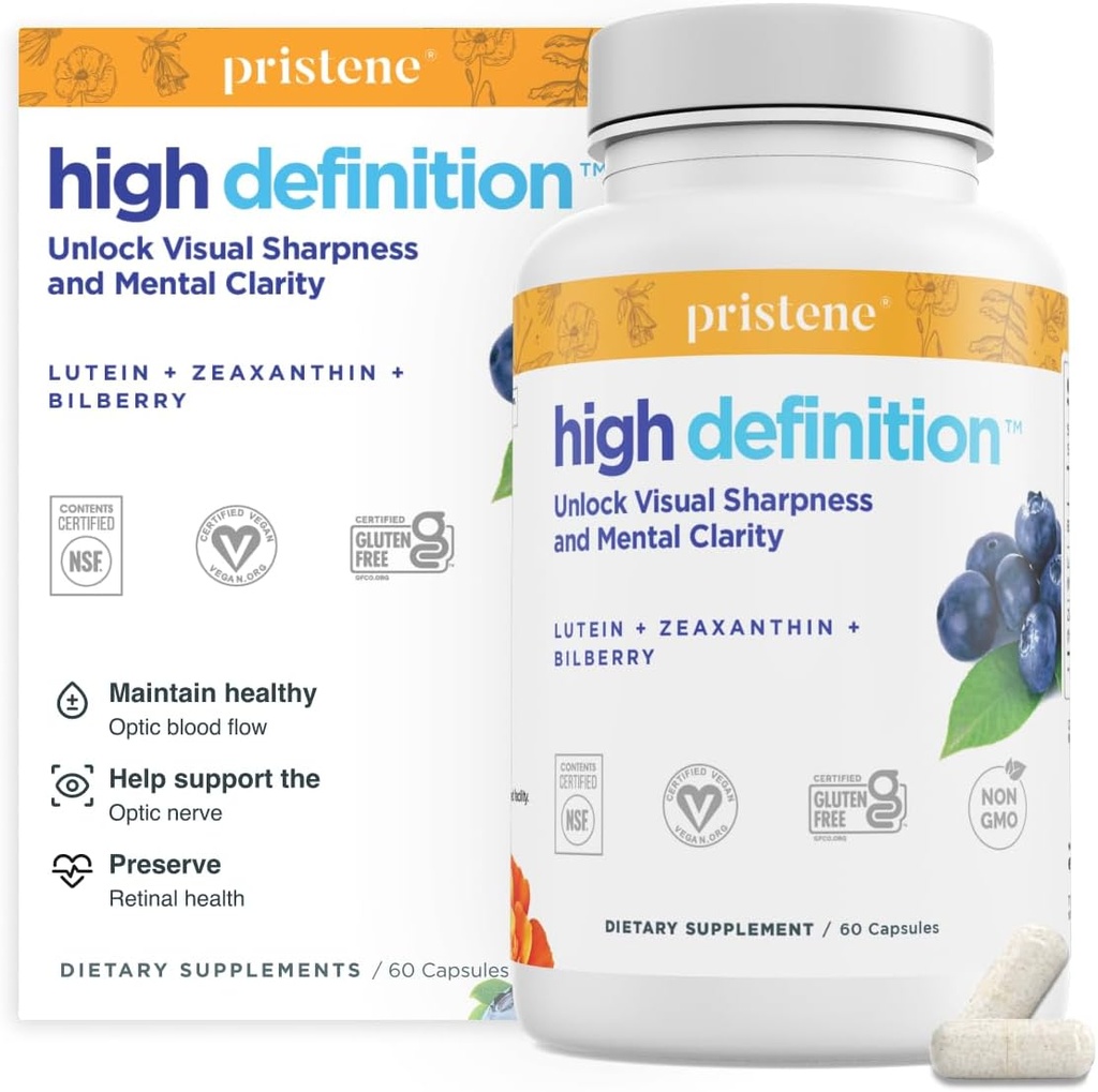 Alta definizione cervello + occhio vitamine per la memoria, messa a fuoco e concentrazione, Lutein & Zeaxanthin (25mg/5mg) per proteggere i vostri occhi da luce blu e schermi, supplemento di mirtillo per occhi per sostenere BDNF
