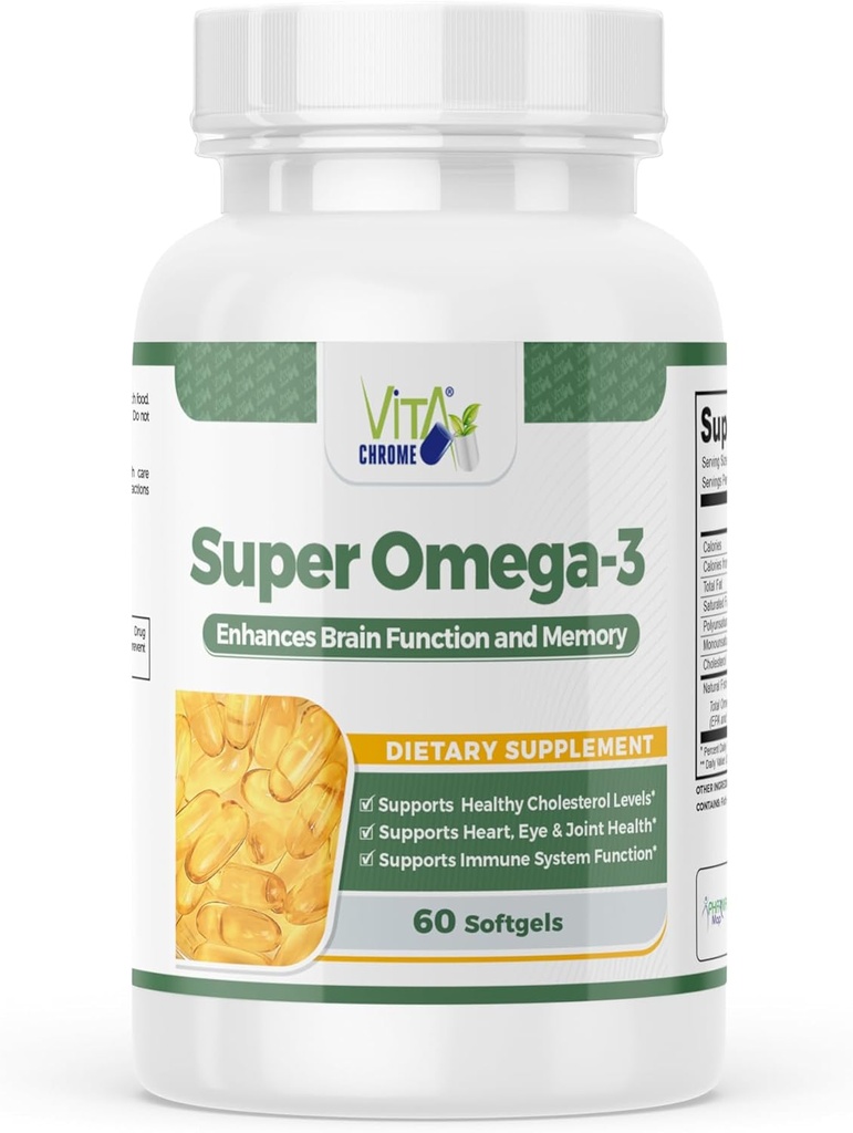 Super Omega-3 Fish Oil, Supporta la salute del cuore, 1000 Mg, 300 Mg Omega-3, Rapid Release Softgels, Made in USA, 60 Softgels