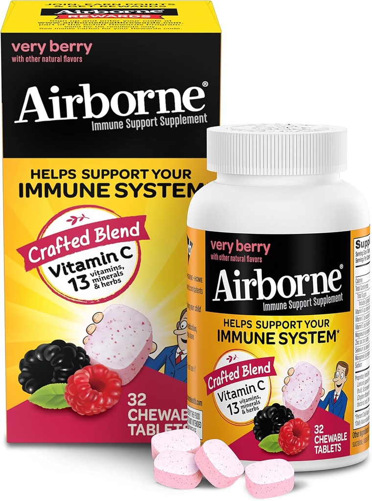 Vitamina C 1000mg (per Serving) Tavole a masticazione molto berretta (32 Conta in una scatola), Integratore di supporto immunitario senza glutine, con Vitamine A C E, ZINC, Selenio, Echinacea & Ginger, Antiossidanti