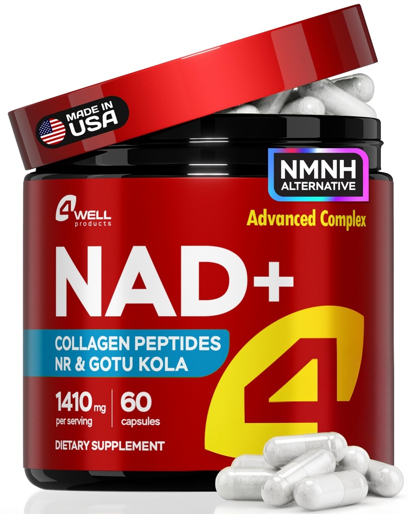 NAD Plus Supplemento 1400mg - NMNH Supplemento Alternativa Supporta Complesso di invecchiamento sano con Nicotinamide Riboside & Gotu Kola, Collagen - Potente NAD+ Formula per energia, pelle e cognitivo, 60 caps