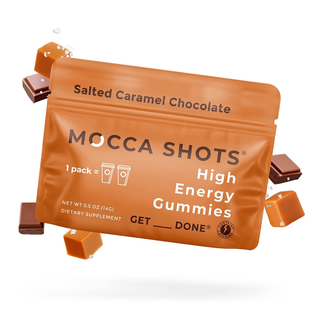 SGC Alta concentrazione 100mg Caffeina per pancia, 2 Gummies per confezione, 12-Pack Mocca Shots Salted Caramel Plant-Based nootropic Instant Energy con Ginkgo biloba, Theobromine.