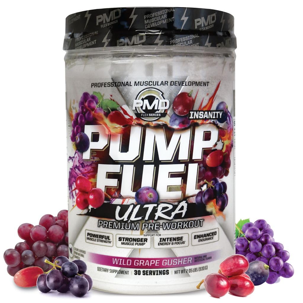 Pompa sportiva PMD Fuel Ultra Insanity - Premium Pre Workout Powder & Muscle Pump, Maggiore messa a fuoco, Endurance & Recovery, Creatina Premium, Arginine & Beta Alanine - Gusher di coltura (30 Serve)