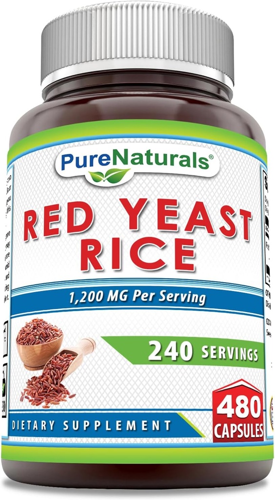 Pure Naturals Red Yeast Rice 1200 Mg per porzione, Capsule Supplemento | Non OGM | Gluten Free | Made in USA (480 Count)