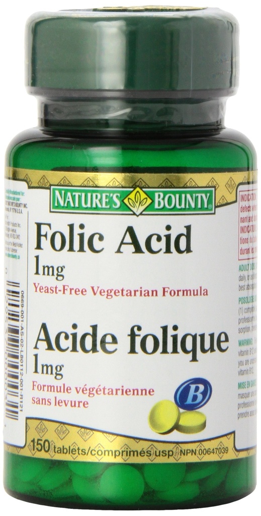 Acido Folico di Bounty della natura 1 mg 150 compresse (varia di maggio di imballaggio)