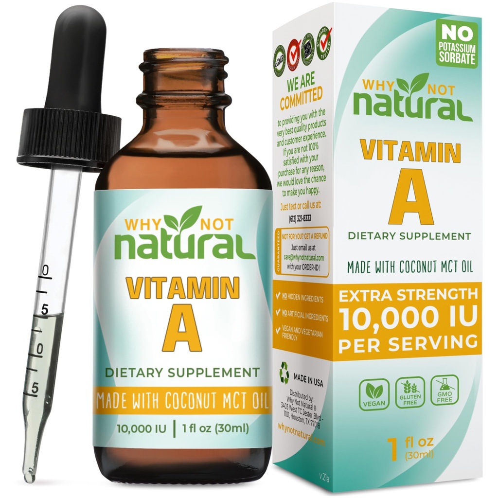 Perché non la vitamina naturale A gocce 10000 UI - retinyl liquido Palmitate con olio di cocco MCT, Vegan VIT Un supplemento per la pelle - 1 oz sublingual Tincture