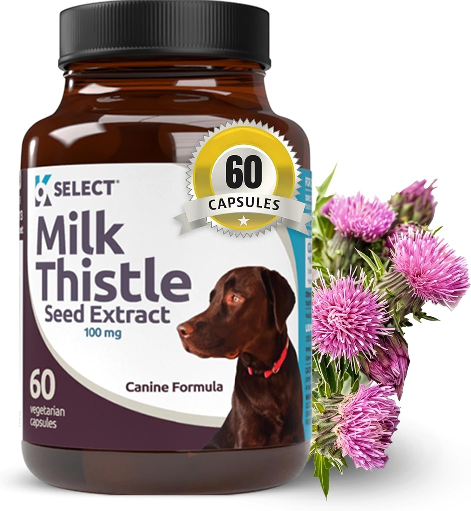 K9 Seleziona il cardo del latte per cani, 100mg - 60 capsule vegetali - Integratore di cardine per la salute del fegato del canino - Latte di erbe