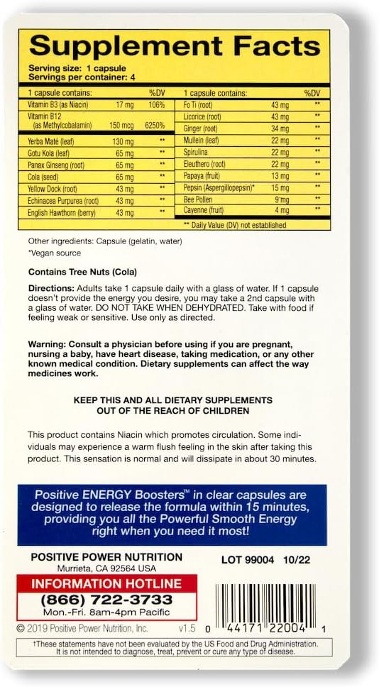 VitaBoost Positive Power Energy Boosters – Integratore di energia naturale con erbe, B-12, Pollen di api, Jitter-Free Smooth Energy, Quick & Safe, No Caffeine, Ephedra, o Guarana (4)