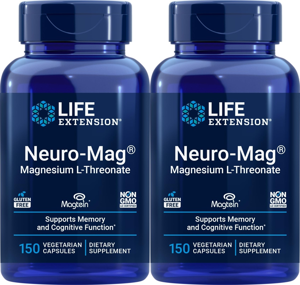 Estensione di vita Neuro-Mag 150 capsule vegetariane (Pack of 2), Magnesio L-Threonate, Magtein Supplemento