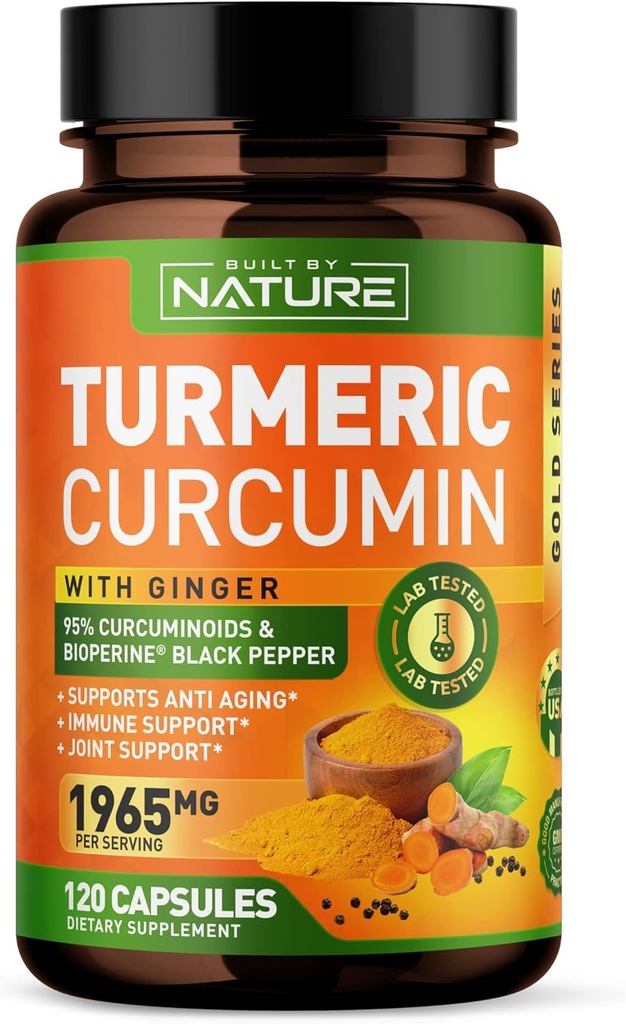 Curcumina erboristica 1965mg con estratto di pepe nero Ginger & BioPerine - Alto assorbimento 95% Curcuminoidi per il supporto misto & antiossidante - Non OGM, Senza glutine, Vegan - 120 capsule di supplemento di erbe