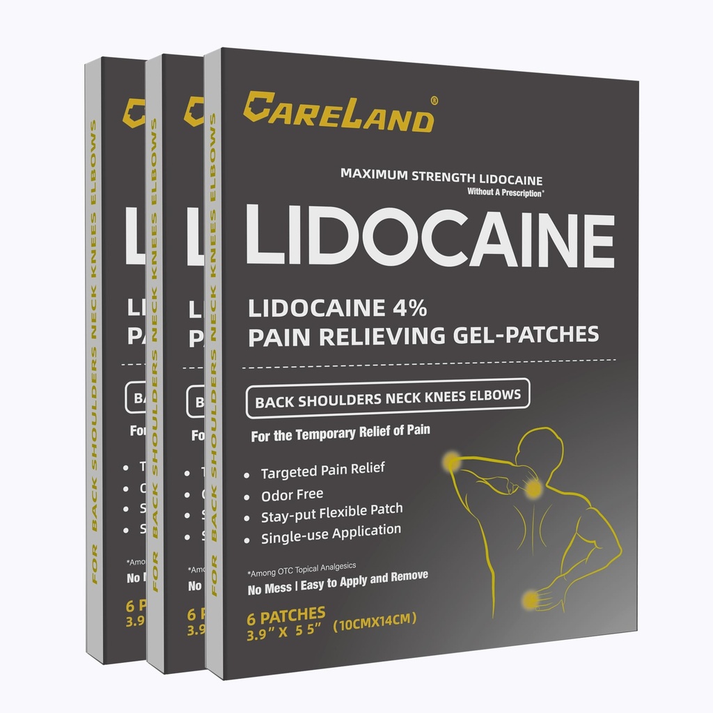 Patch di Gel di lidocaina di CARELAND, Patch di dolore di resistenza massima di 18 conte per il sollievo del muscolo nel ginocchio del collo Indietro e le spalle Patch di ingrandimento non accentato per le nervature, giunti