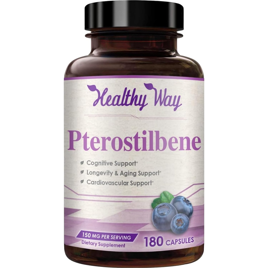 150mg Pterostilbene Supplemento - Una volta il supplemento antiossidante giornaliero per l'invecchiamento sano Immune pelle del cuore e il supporto del cervello - naturale Derived Non-OGM & Made in the USA (180 Servings)