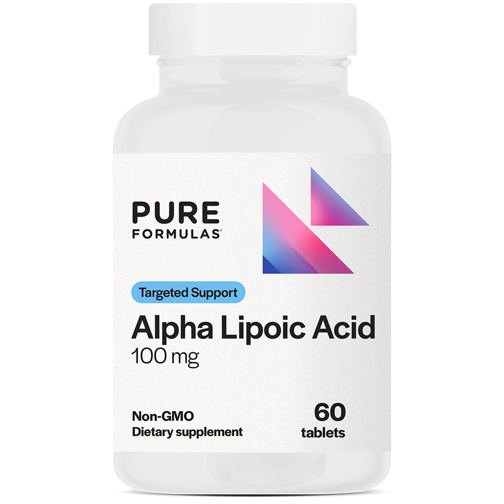 PureFormulas Alpha Lipoic Acid 100 mg ALA Supplemento per il supporto del fegato, antiossidanti, Nerve, & Cardiovascular Health Acido Alfa Lipoico 100mg Neuropathy Supplement Non-GMO 60 compresse