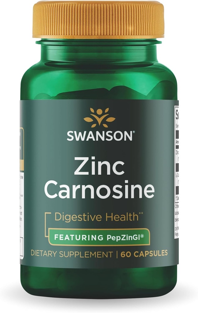 Swanson Ultra Zinc Carnosine (PepZinGI) - 60 capsule - Integratore naturale per la salute gastrica, il supporto digestivo e l'equilibrio microbiale di Stomach