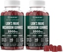 Leoni Mane Mushroom Gummies per gli adulti, 280 Conte Bulk Lion's Mane Chewables, Alta potenza 10:1 Estratto organico ammonta a 2000mg, Supporti supplemento Clarity mentale, Focus, Mood e Cervello, 2 Pack