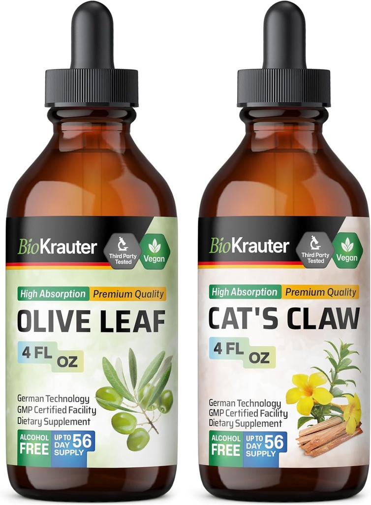 BIO KRAUTER Olive Leaf Tincture 4 Fl. Oz. & Cat's Claw Tincture 4 Fl Oz.